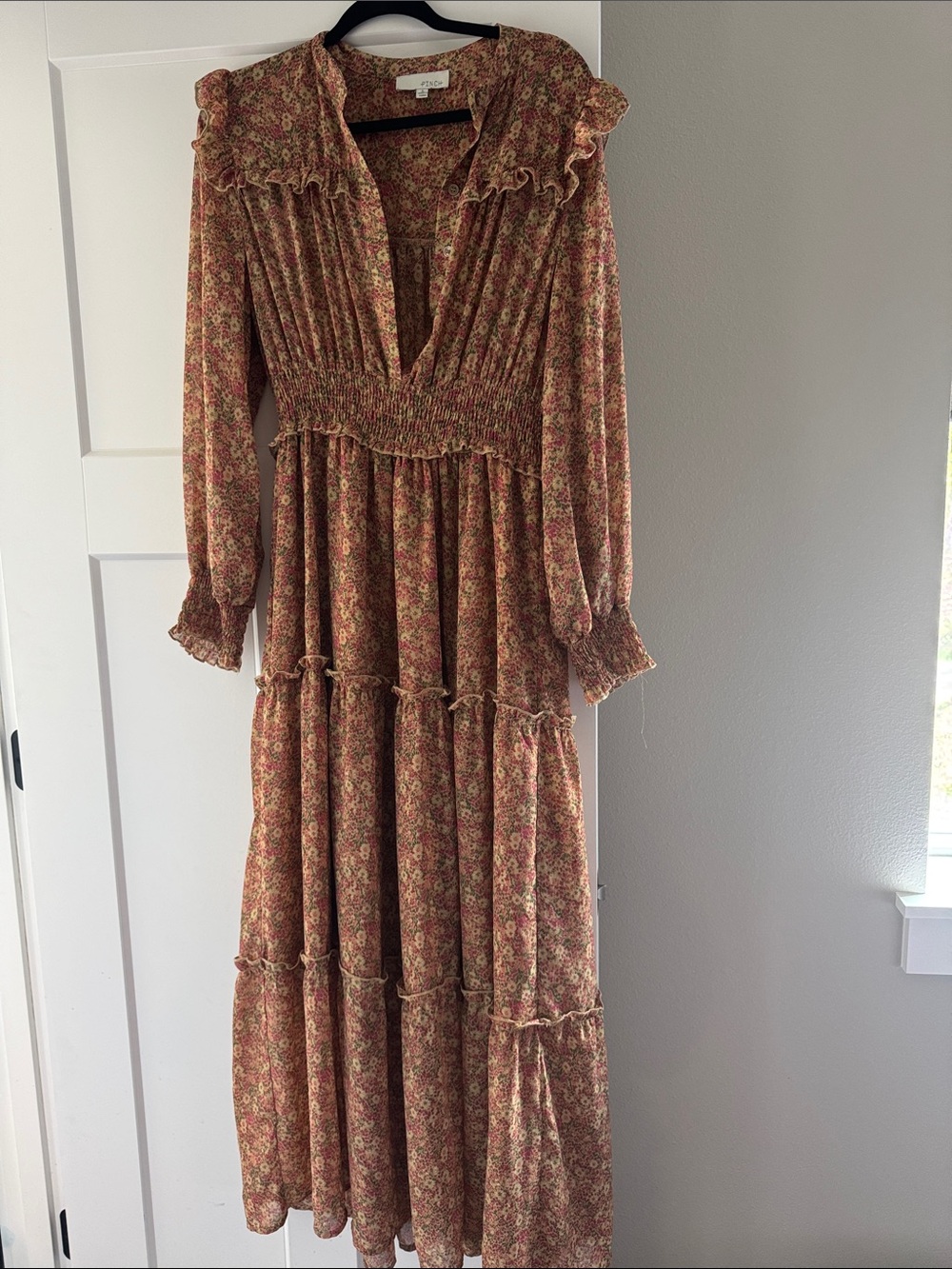 Pinch Floral Maxi Dress in Rust and Cream